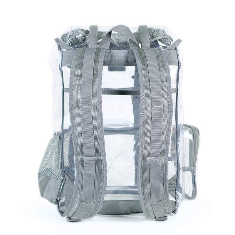 Heavy Duty Clear Backpack Rucksack Bag - Silver Gray (Large)