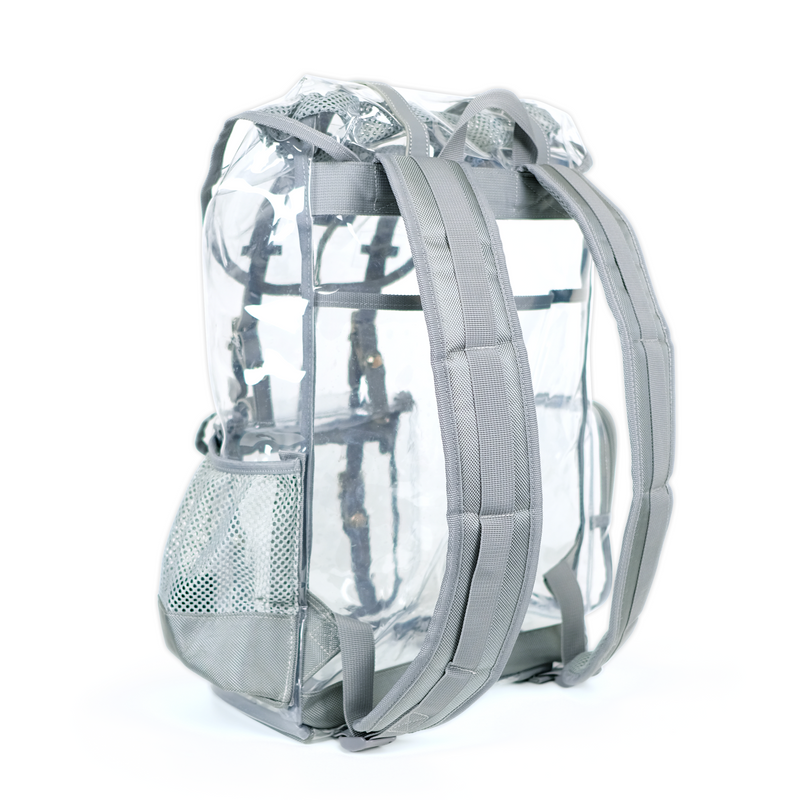 Heavy Duty Clear Backpack Rucksack Bag - Silver Gray (Large)