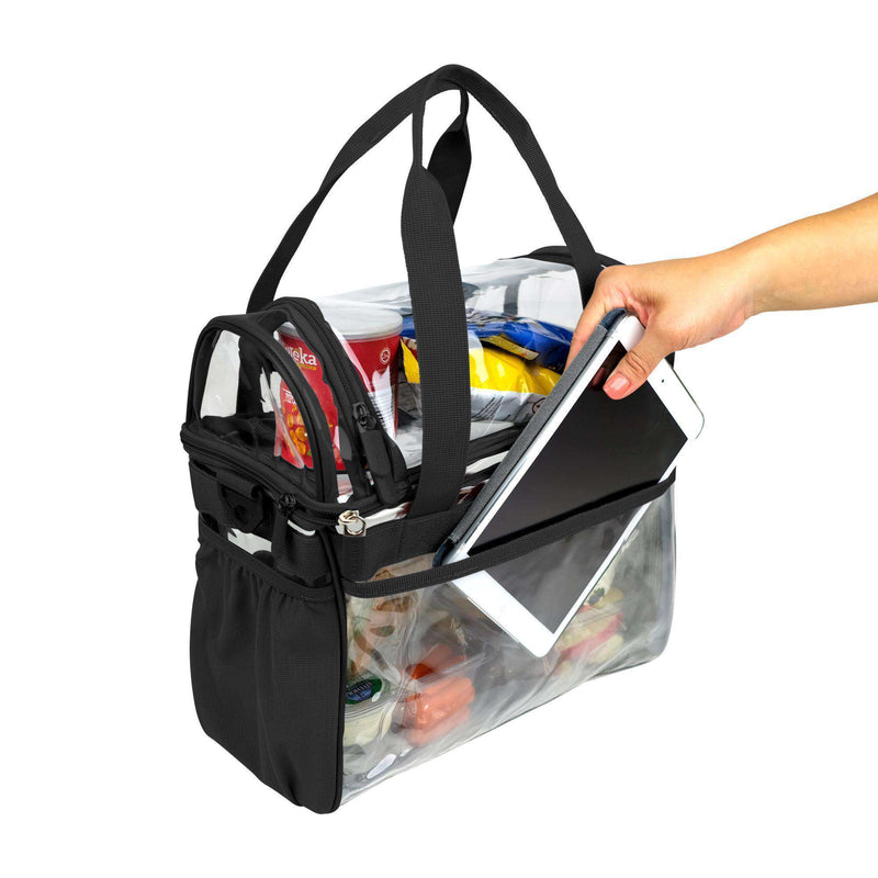 Large Heavy Duty Clear Lunch Tote Stadium Bag - Bold Black-THE SMARTY CO.