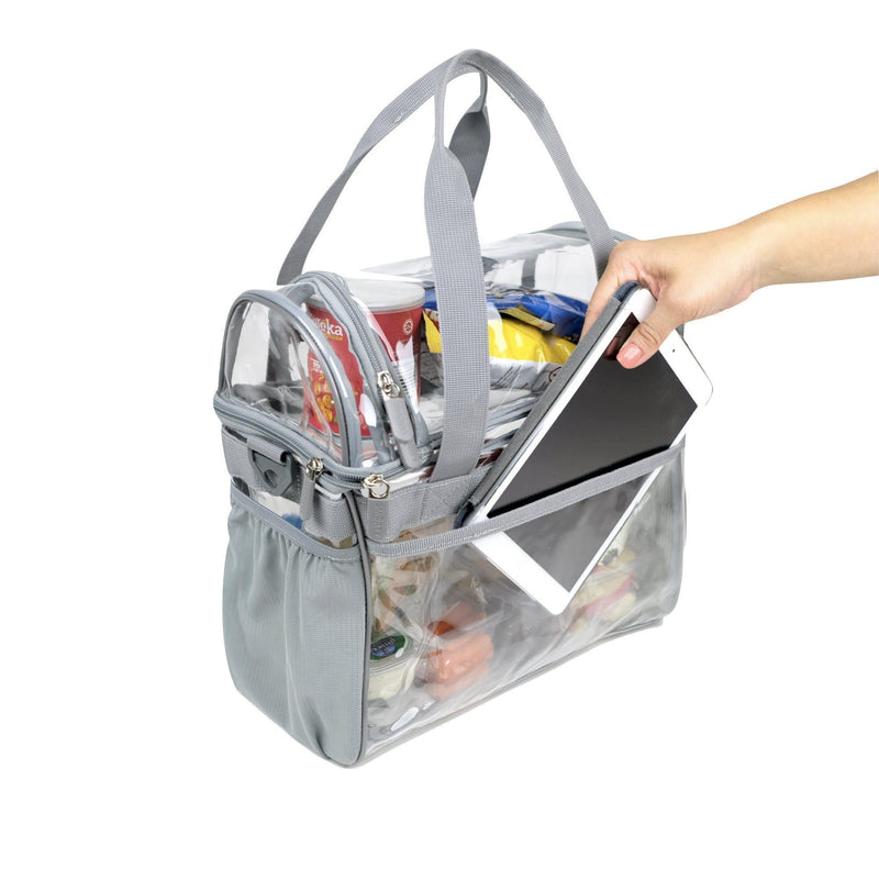 Large Heavy Duty Clear Lunch Tote Stadium Bag - Silver Gray-THE SMARTY CO.