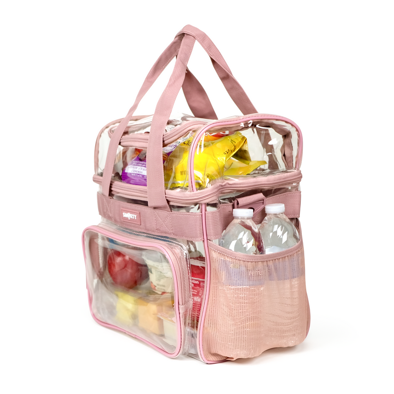 XL Heavy Duty Clear Lunch Tote Bag (Extra Large) - Ash Pink
