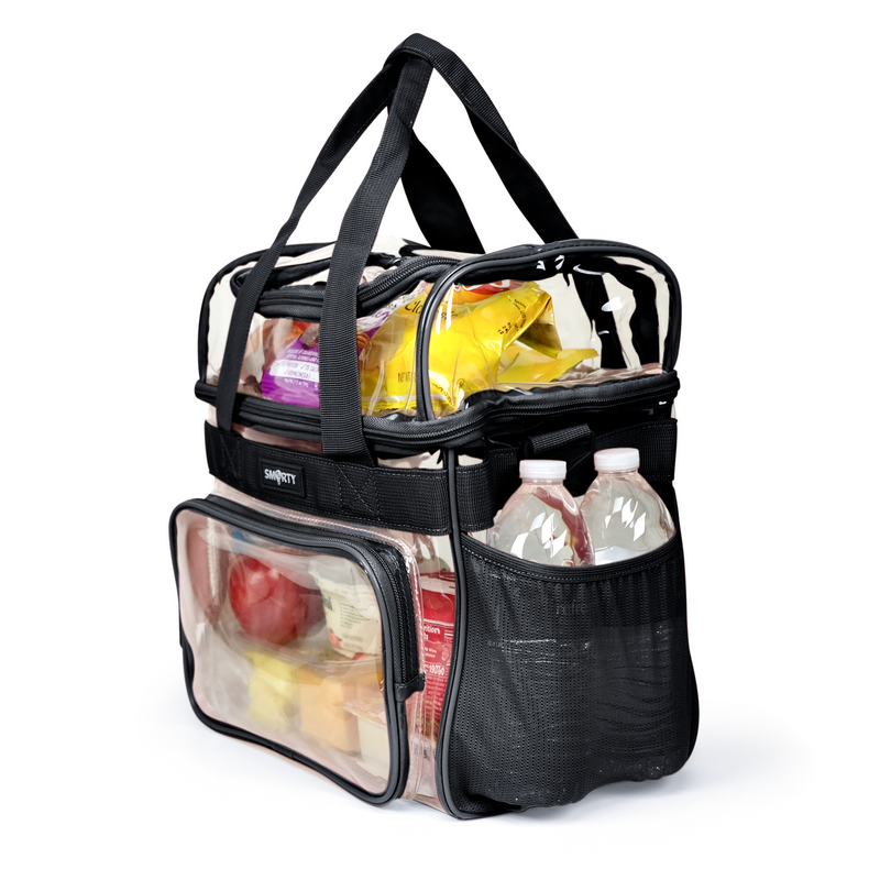 XL Heavy Duty Clear Lunch Tote Bag (Extra Large) - Bold Black